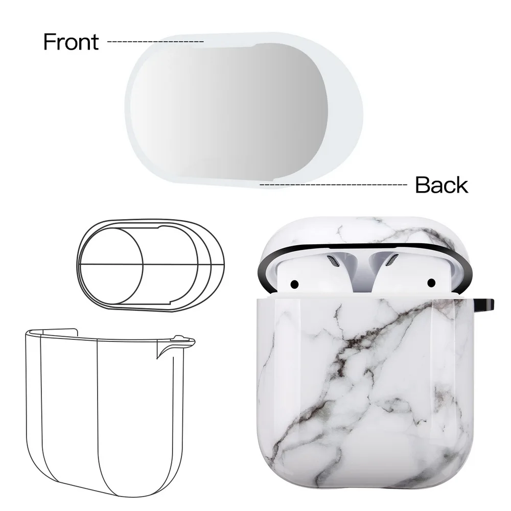 Netarlier Защитный Мягкий Наушник Из ТПУ чехол для Apple Airpods 1 2 глянцевый IMD Черный Белый Мраморный чехол для наушников с крюком-вешалкой