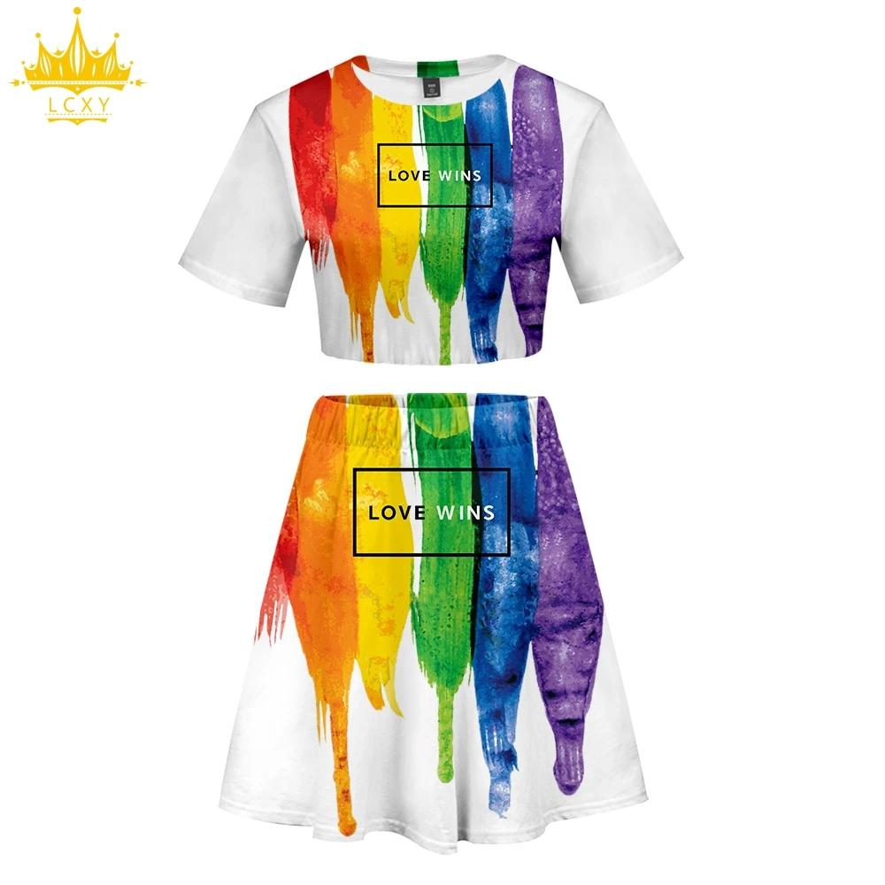 3D LGBT женский укороченный топ комплект из двух предметов хит 2019 летнее платье Kpop