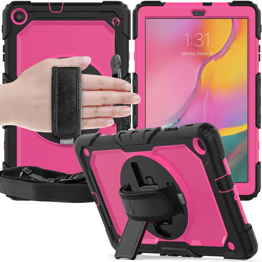 360 Вращающийся чехол для Samsung Galaxy Tab A 10,1 T510 T515 SM-T510 SM-515 чехол для планшета с ремешком на плечо+ ручка+ пленка