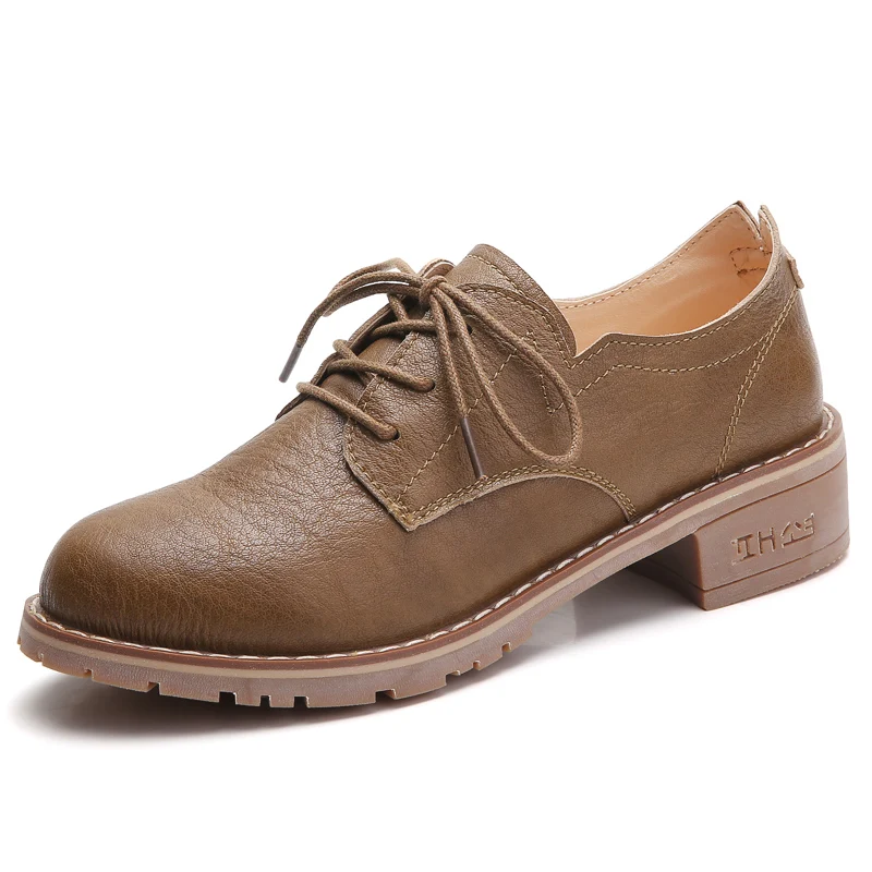 1208 Khaki CEZZA; коллекция года; осенние женские туфли-лодочки; женские повседневные кожаные туфли на шнуровке; Женские рабочие туфли-оксфорды на среднем каблуке - Цвет: 1208 Khaki