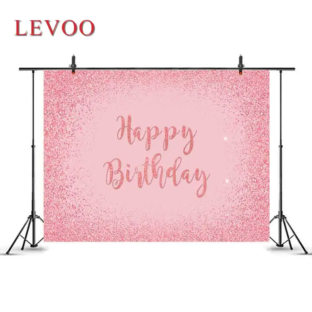 

Levoo Happy Birthday Theme Backdrop Vinyl Pink Shiny Party Decoration Background Banner Photography Props Photophone Photo Zone