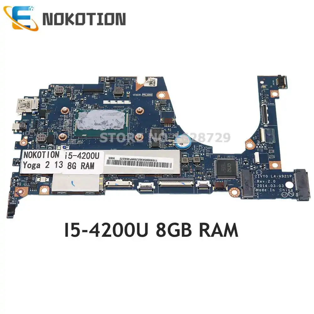 

NOKOTION ZIVY0 LA-A921P MAIN BOARD For Lenovo YOGA 2 13 Laptop Motherboard With I5-4200U CPU 8GB RAM