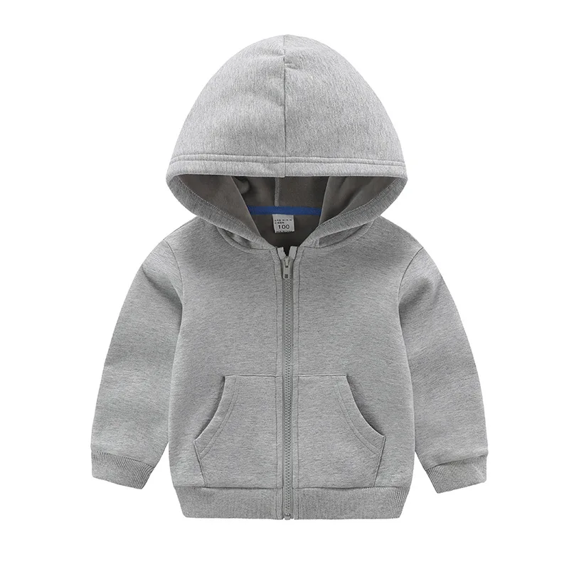 

2020 autumn and winter 100% cotton baby boy clothes solid color children's jacket girls hooded zipper pocket clothes kids jacket