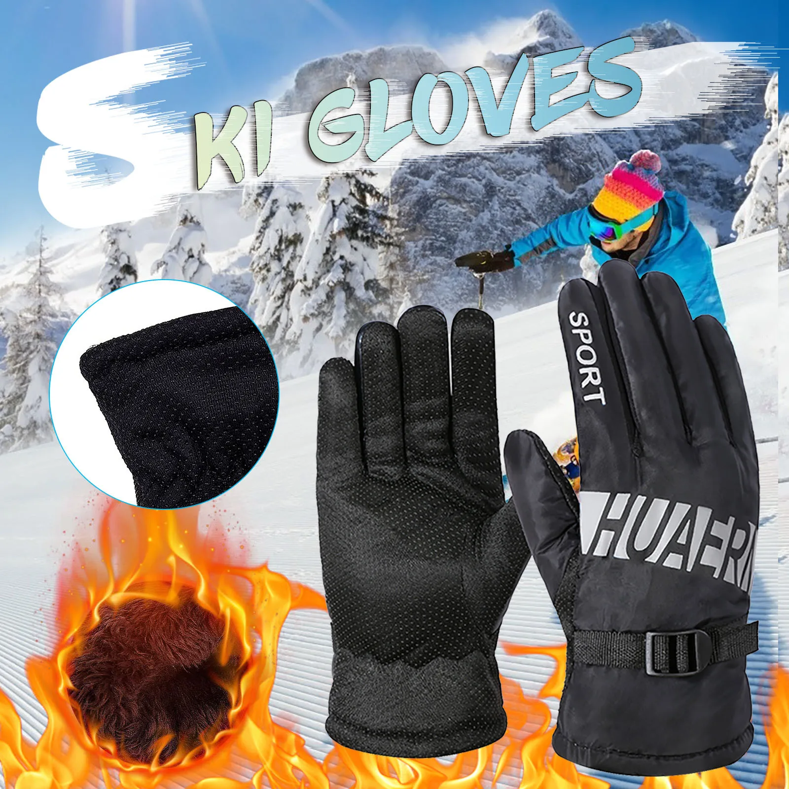 

New Winter Outdoor Ski Adult Men Gloves Fashion Non-Slip Gants Thicken Warmth Windproof Adjustable Touch-Screen Mittens