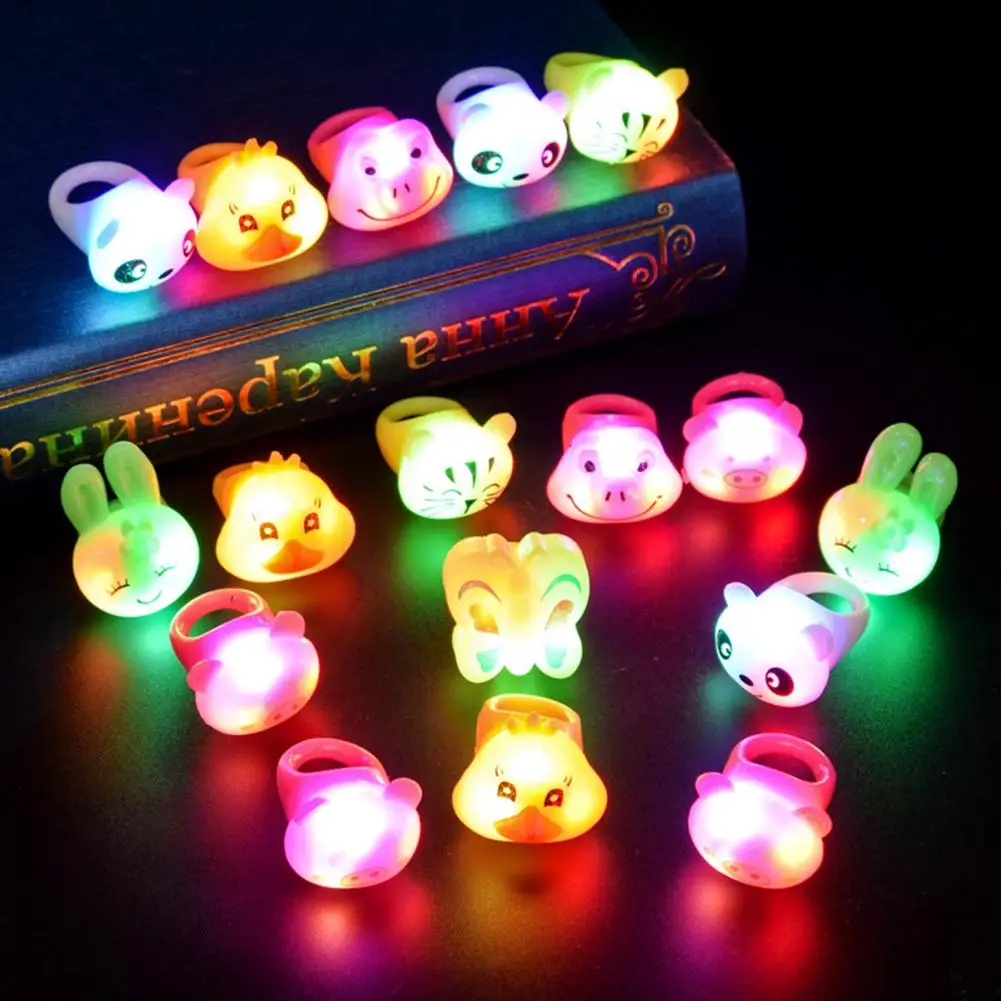  3pcs Cartoon Animal Glow in Dark LED Light Up Ring Kids Children Toy Party Supplies Luminous Ring Shine Children Toy Flash