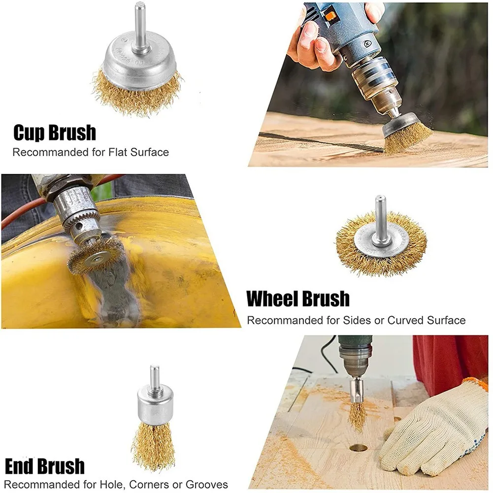 

6pcs/set 6mm Wire Brush For Drill Attachment Brass Coated Polishing Brushes