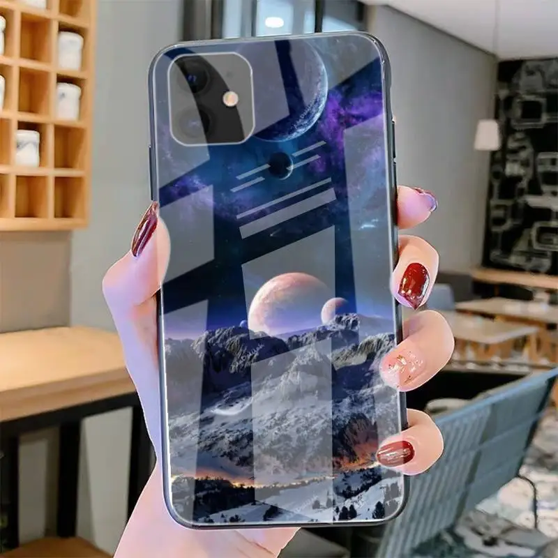 

Outer Space Planet Stars Spaceship Astronaut Phone Case Tempered Glass For Iphone6plus 6S 7 7plus 8 X XS XR 11 12 Pro Max 12mini