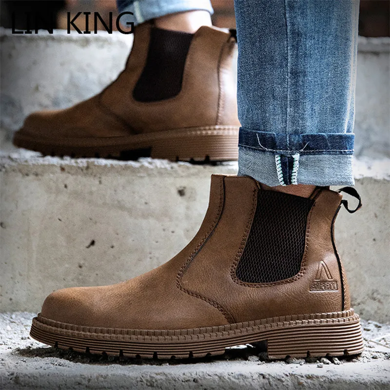 

Men Safety Boots Fashion Steel Toe Work Boots Anti Smashing Puncture Proof Short Botas Waterproof Outdoor Working Shoes For Male