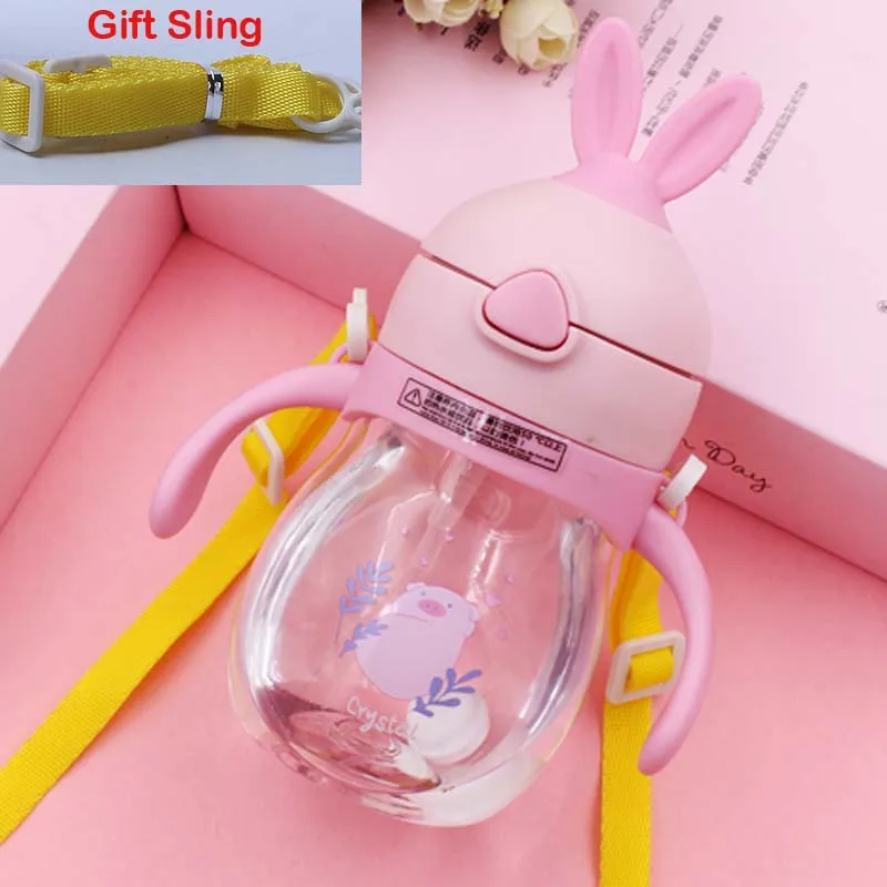 Pink DX Rabbit Детская Бутылочка с кроликом, бутылочки для кормления детей с трубкой, пылезащитный чехол, Тритан, Детская Бутылочка для молока, питьевая вода, сок, молоко - Цвет: Pink DX Rabbit