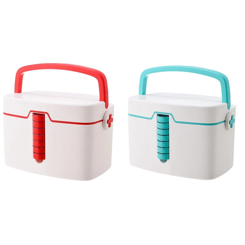 

Portable First Aid Container Plastic Medicine Storage Box Large Capacity Family Emergency Kit Storage Organizer