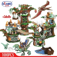 erbo 1000pcs jurassic world dinosaur tree house building blocks jurassic world park figures bricks sets toys for children gifts