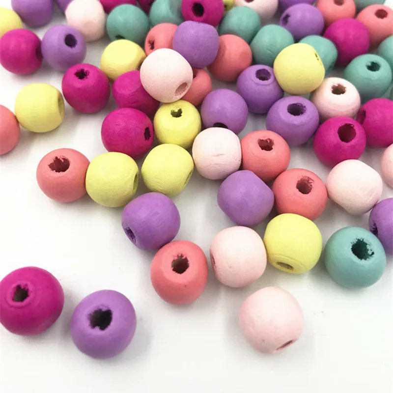 DIY 200X Mixed Round Wood Beads Kids Toy Makeing Necklace Spacer 10mm | Дом и сад
