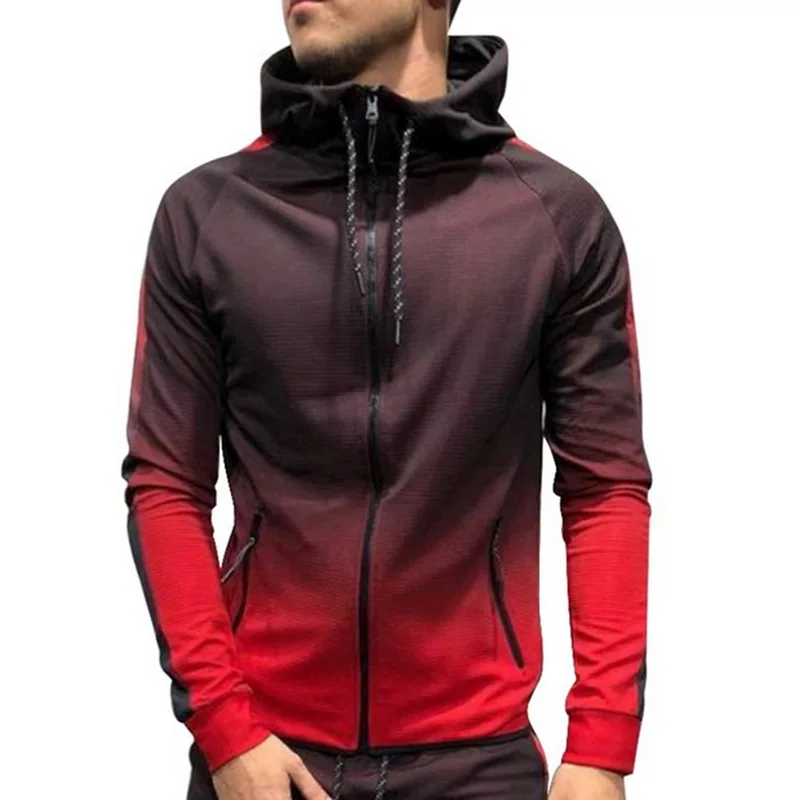 Red top Куртка Для мужчин модные Повседневное 3DGradient спортивный костюм толстовки с капюшоном и свитер осенняя одежда с застежкой-молнией и спортивная одежда в стиле пэчворк, спортивные штаны, спортивные брюки не входят в комплект - Цвет: Red top
