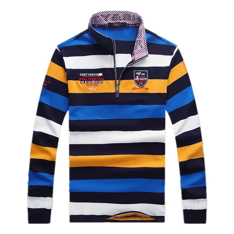 

New 2021 Hot Fashion Man Tops Base Business Cotton Clothing Autumn Casual Lapel Long Sleeve Stripe Men's Polo Shirts Shark Brand