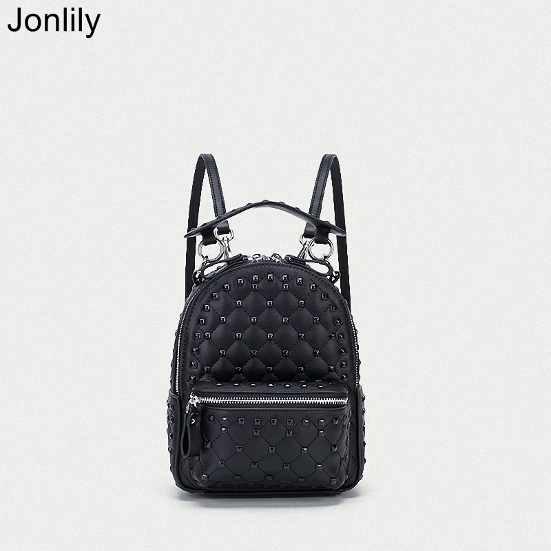 Jonlily Women Genuine Leather Mini Backpack Female Fashion Shoulder Bag Elegant City Pack Teens Daypack Purse -KG491