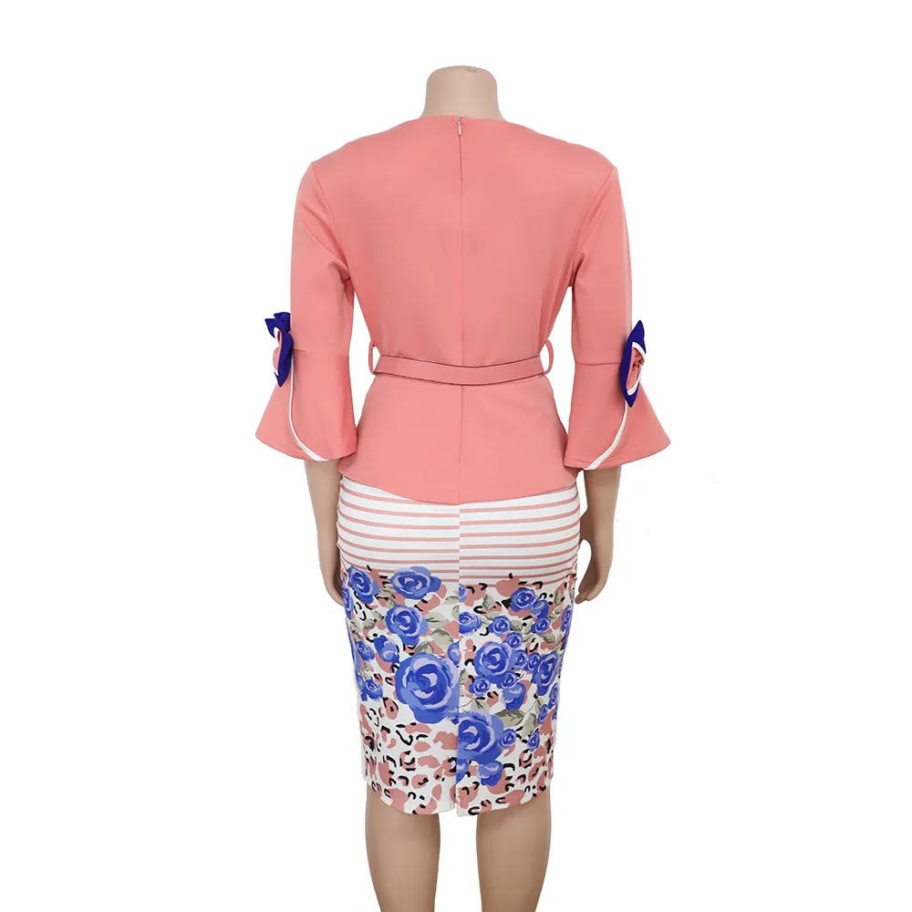 Африканская одежда комплект из 2 предметов с поясом женский топ принтом и юбки