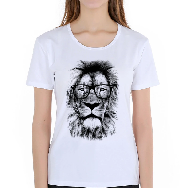 Женская мода 2019 короткий рукав женская футболка со львом с принтом Забавные