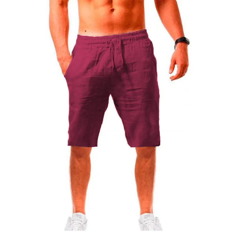 

Spring and Summer New Men's Leisure Sports Cotton and Linen Solid Color Comfortable Breathable Five Point Jogging Shorts