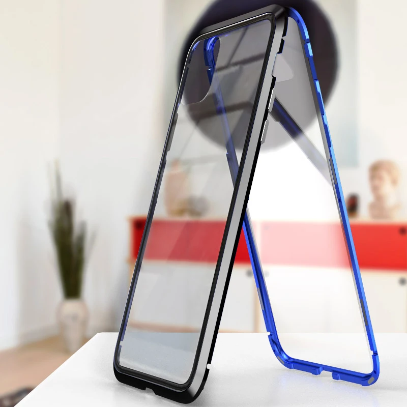 Магнитный металлический 360 чехол для iPhone 11 7 8 Plus X 10 XS Max прозрачный стеклянный чехол для iPhone11 Pro Чехол алюминиевый бампер
