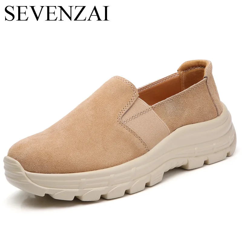 

platform women vulcanize shoes trend eurpean designer dress suede genuine leather ladies shoe height increasing female moccasins