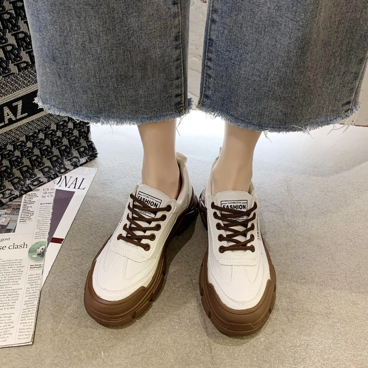 

New Leather Platform Shoes Women 2021 Spring Casual Soft Comfortable Non-slip Sole Oxfords Female Brown Gray Lace Up Flats Shoes