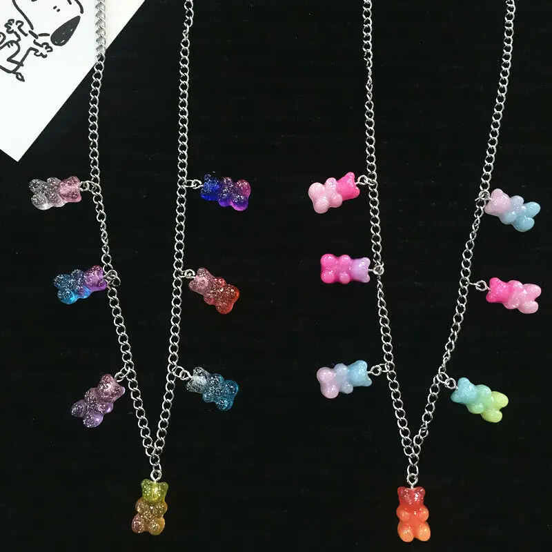 

Rainbow Gummy Bear Necklace for Women Girls Candy Color Hip Hop Charm Pendants Necklaces Daily Jewelry Party Gifts Femme A+++