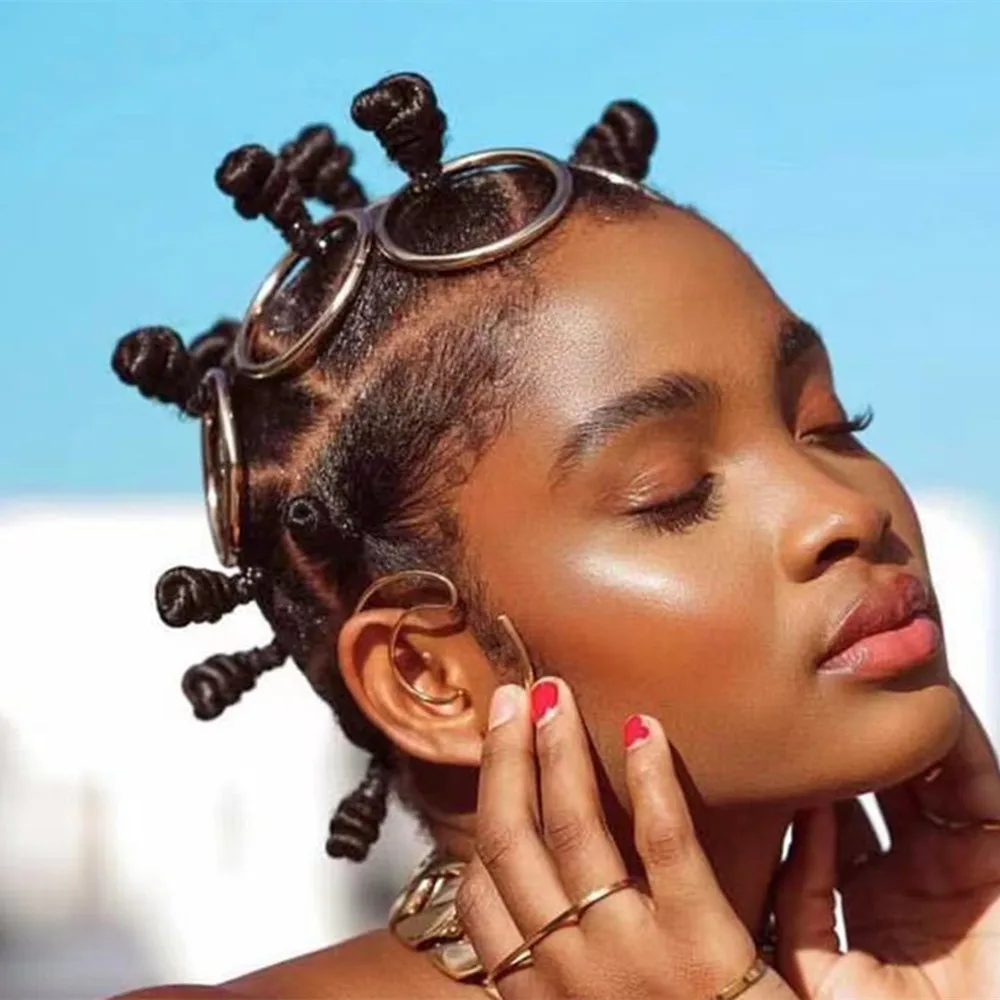 

1 PC Novelly 5cm-10cm Metal Open Big Hoop Circle Braid Hair Rings Jewelry for Girl Hip Hop Round Hair Ring Clip Hair Decoration