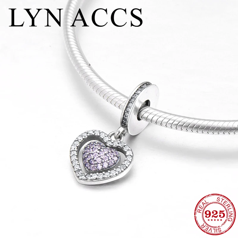 Кулон в форме сердца из стерлингового серебра 925 пробы модный фиолетовый