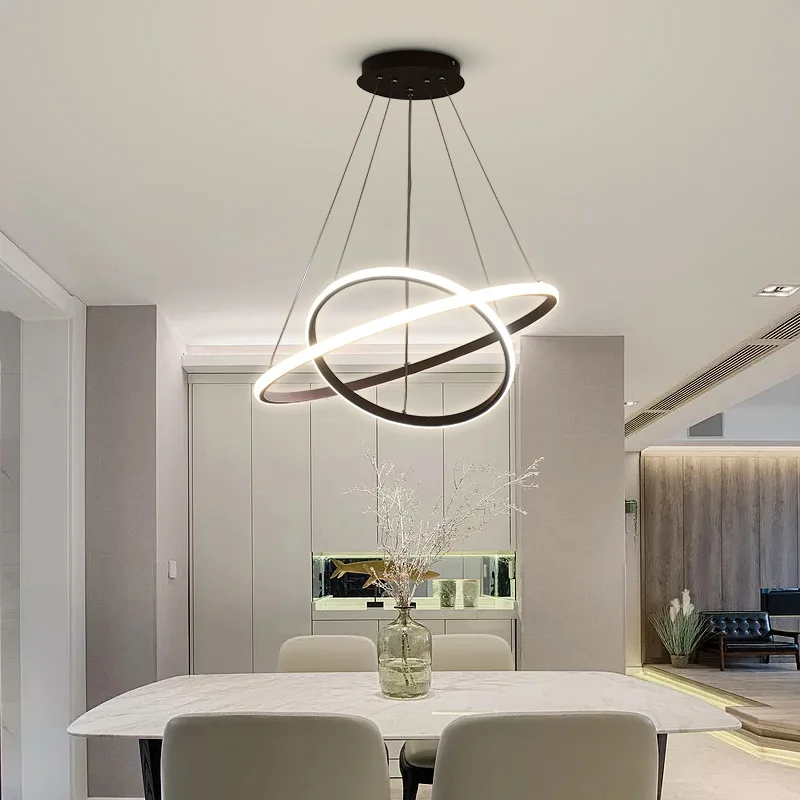 

A Coffee Black White Color Modern pendant lights for living room dining room 3/2 Circle Rings LED Lighting ceiling Lamp fixtures