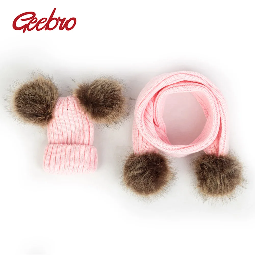 Geebro детская вязаная шапка шарф в рубчик зимние шапочки облегающие шапки с