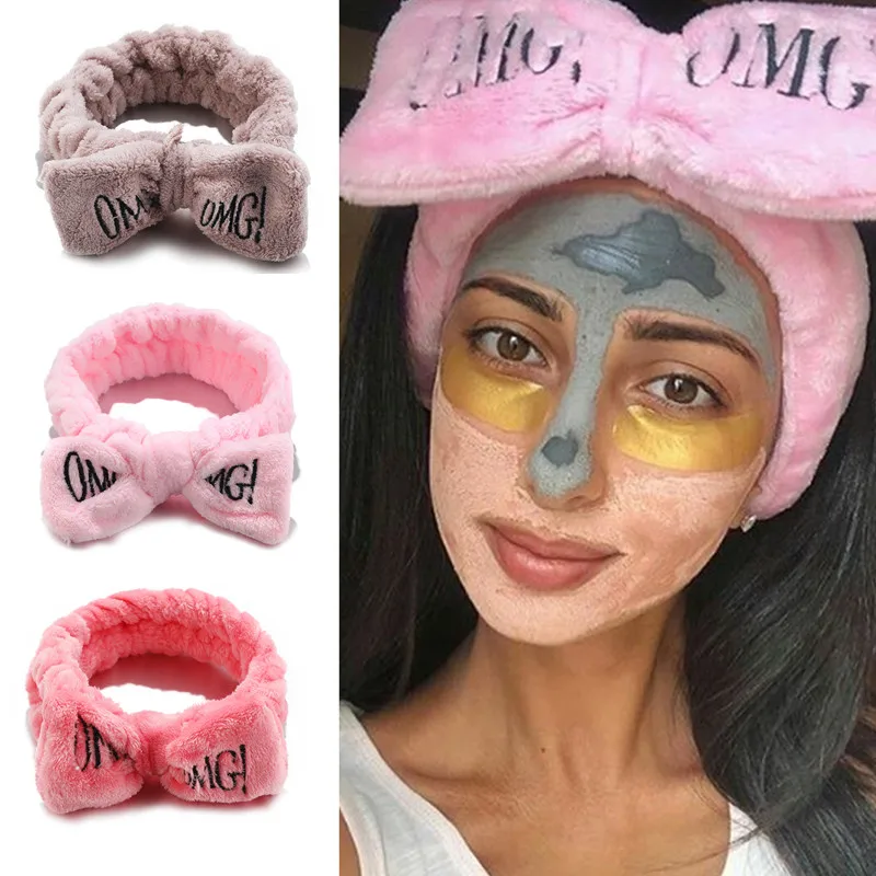Ободок женский для волос с бантиком резинка из кораллового флиса принтом OMG