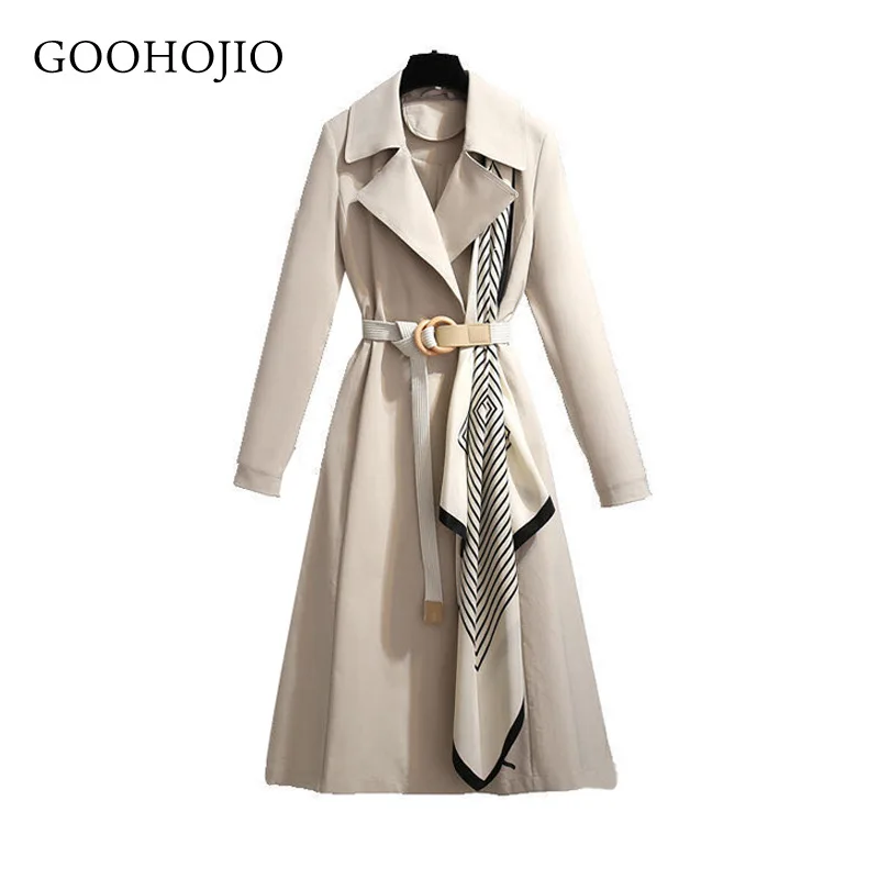 

GOOHOJIO 2021 New Spring and Autumn Fashionable Trench Women Temperament Trench for Lady Mid-length All-match Women Belt Trench