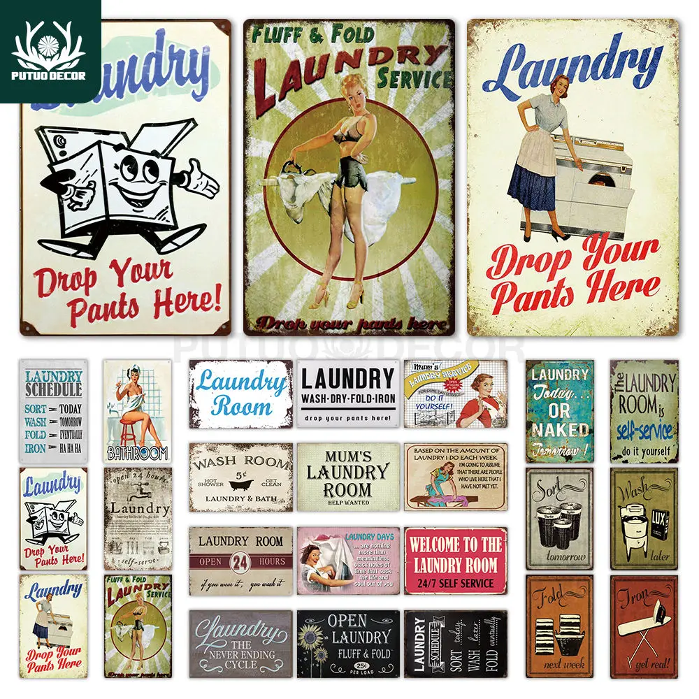

Laundry Sign Vintage Tin Sign Plaque Metal Vintage Retro Metal Sign Wall Decor for Laundry Room
