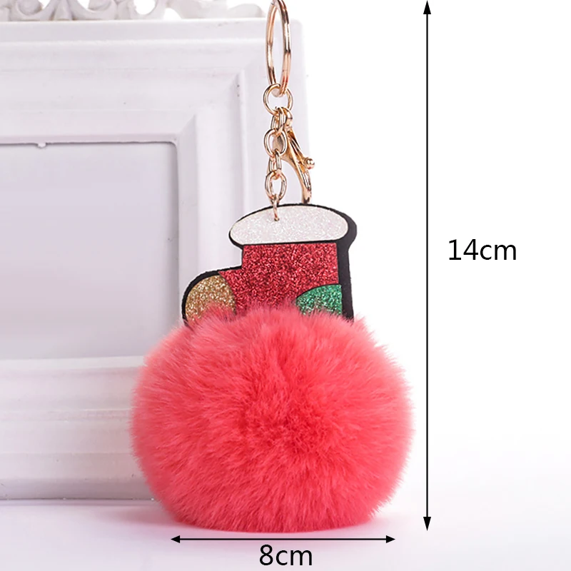 Помпон из искусственного кроличьего меха Рождественский брелок для ключей