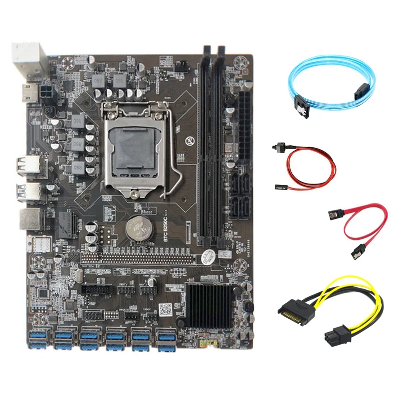 NEW-B250C Miner материнская плата + SATA3.0 Кабель с последовательным портом SATA 15Pin к 6Pin