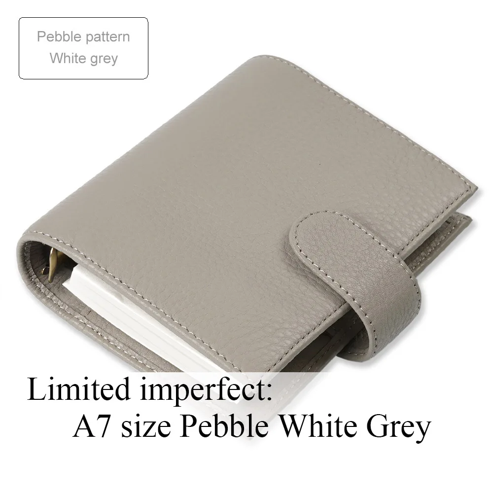 Pebble White Grey Ограниченная серия неидеальных колец из натуральной кожи, записная книжка A7 размера, записывающая книжка, журнал органайзера, журнал для зарисовок, планировщик с большим карманом - Цвет: Pebble White Grey