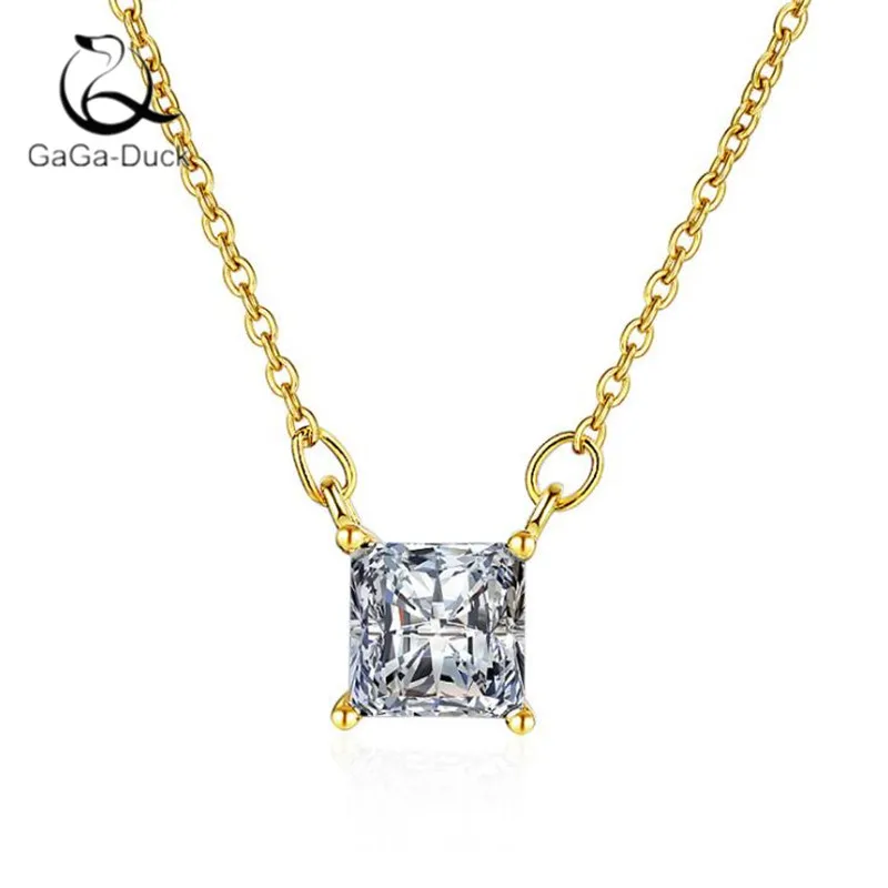 Женское ожерелье из серебра 925 пробы с квадратным кристаллом|Ожерелья| |