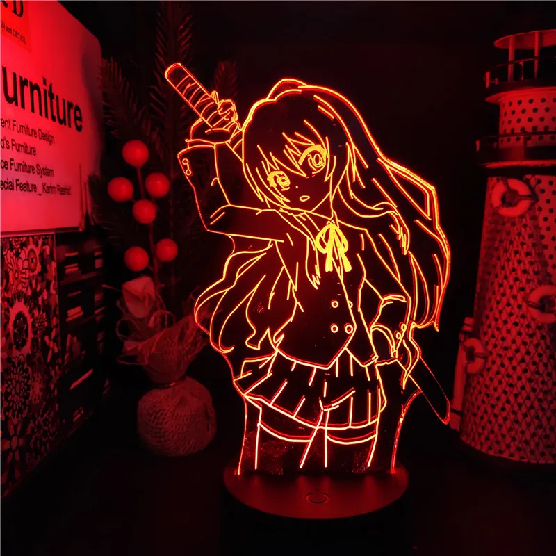 Toradora Taiga Aisaka 3D Night Light Kawaii Room Decor Lampara LED Lamp Anime Figure Home Decoration Lights Manga Neon Luminaria