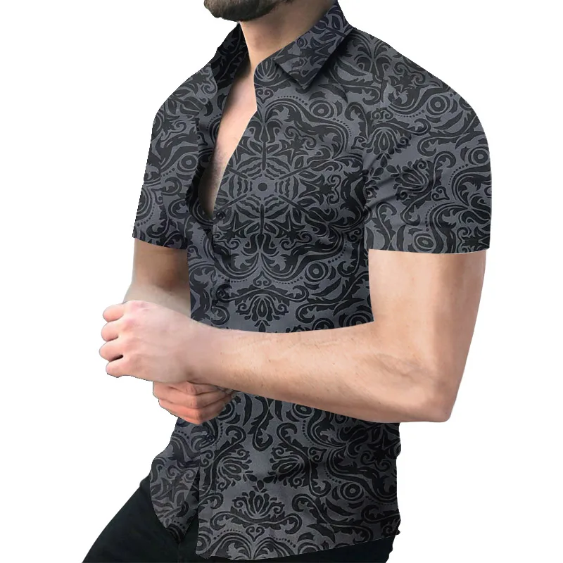 

Ethnic Style Men's Shirts Casual Slim Fit Long Sleeve Men Hawaiian Print Shirt Camisa Social Masculina Prom Party Fashion Shirts
