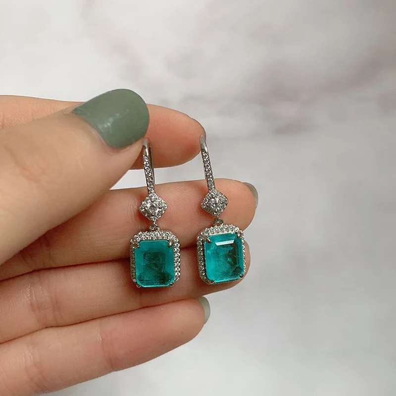 Серьги-подвески FFGems Paraiba с турмалином и изумрудом ювелирные украшения