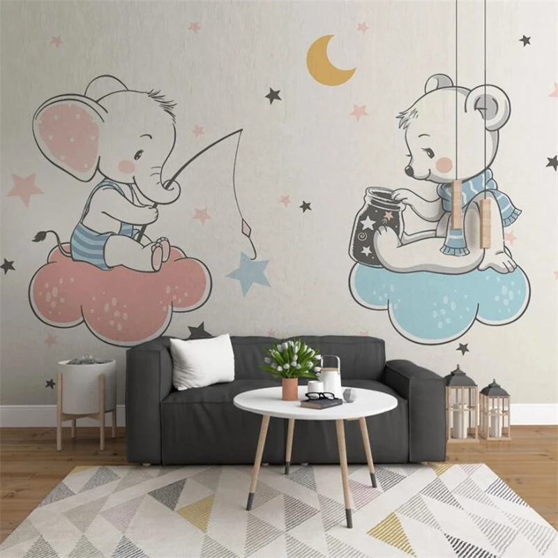 Customized large murals fashion home Nordic simple elegant small elephant fishing animal children's room wall | Обустройство дома