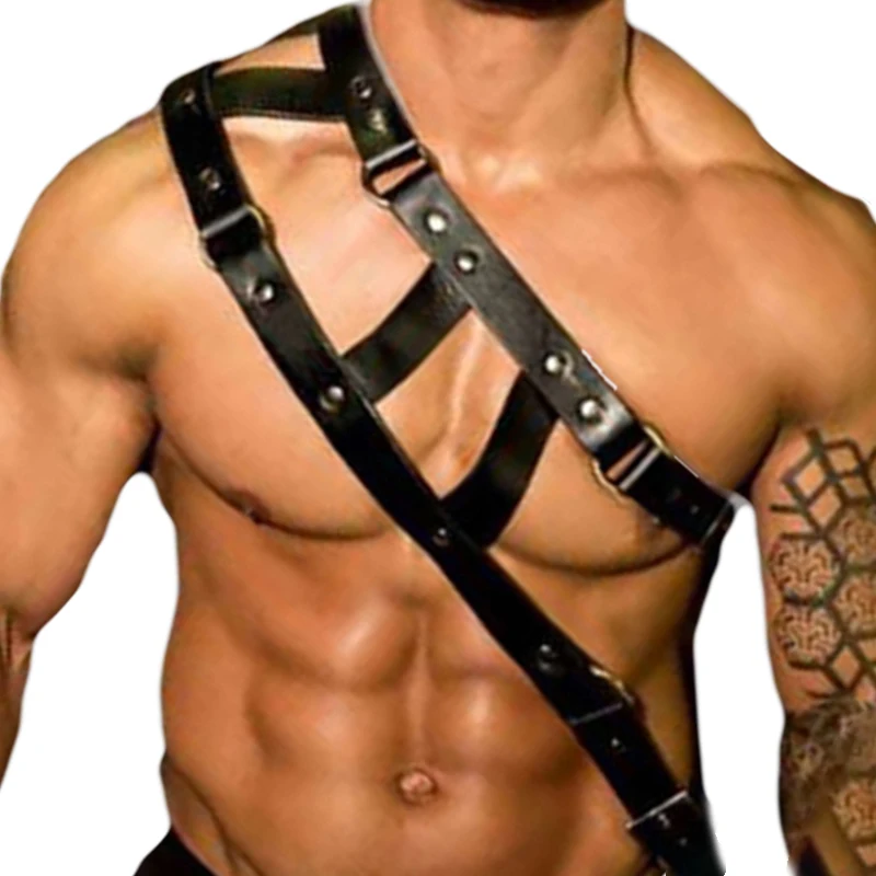 Мужской кожаный жилет нижнее белье ремень с ремнями для геев нагрудный бандаж