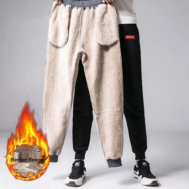 

Autumn/Winter Black Lambswool Casual Pants Men's Fleece-Lined Thick Loose Warm Pants Jogging Pants Mens Sweatpants Harem Pants
