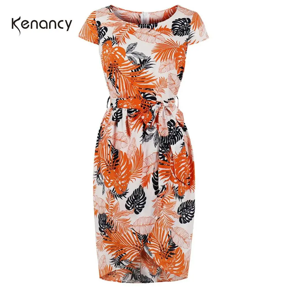 Женское винтажное платье Kenancy оранжевое облегающее в стиле ретро с принтом виде