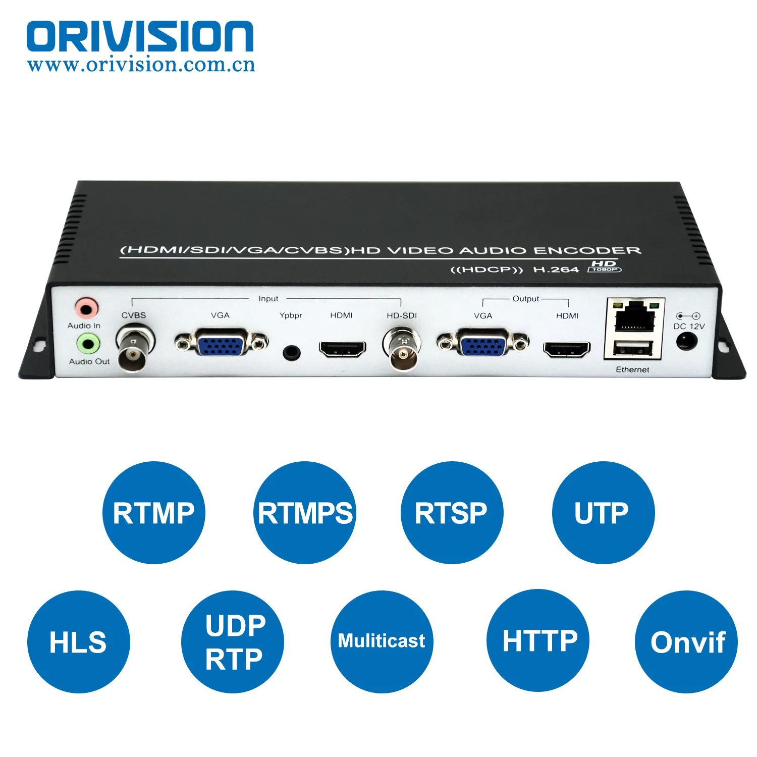 ORIVISION H.264 HDMI/VGA/CVBS/SDI/Ypbpr/аудио IP потоковый кодировщик 1080P HD HTTP/RTSP/RTMP/RTMPS/UTP/RTP/UDP/ FLS/FLV |
