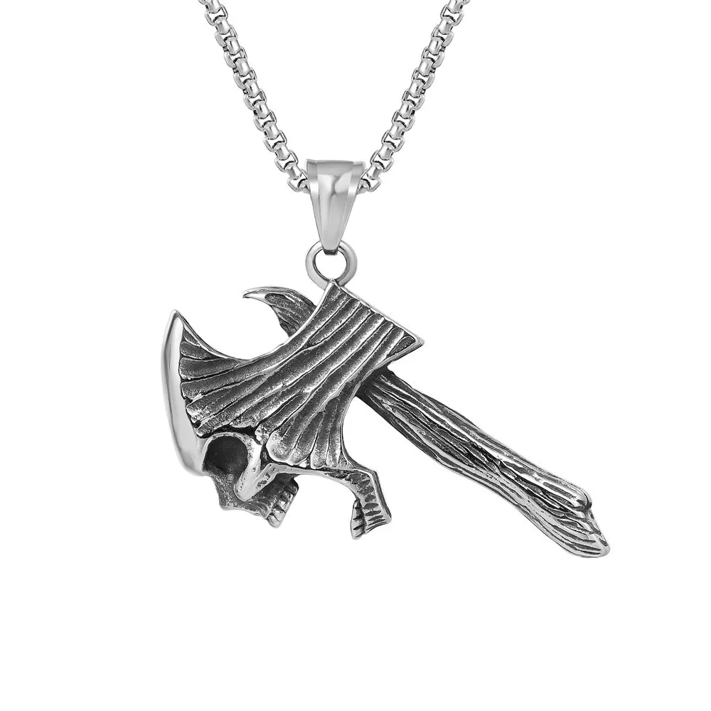 

Skull And Axe Shape Pendant Necklace Stainless Steel Men's Necklace New Fashion Metal Pendant Accessories Party Jewelry