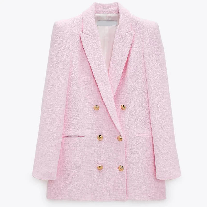 

2021 Spring Autumn Women Fashion White Pink Tweed Blazers And Jackets Chic Button Office Suit Coat Ladies Elegant Outwear