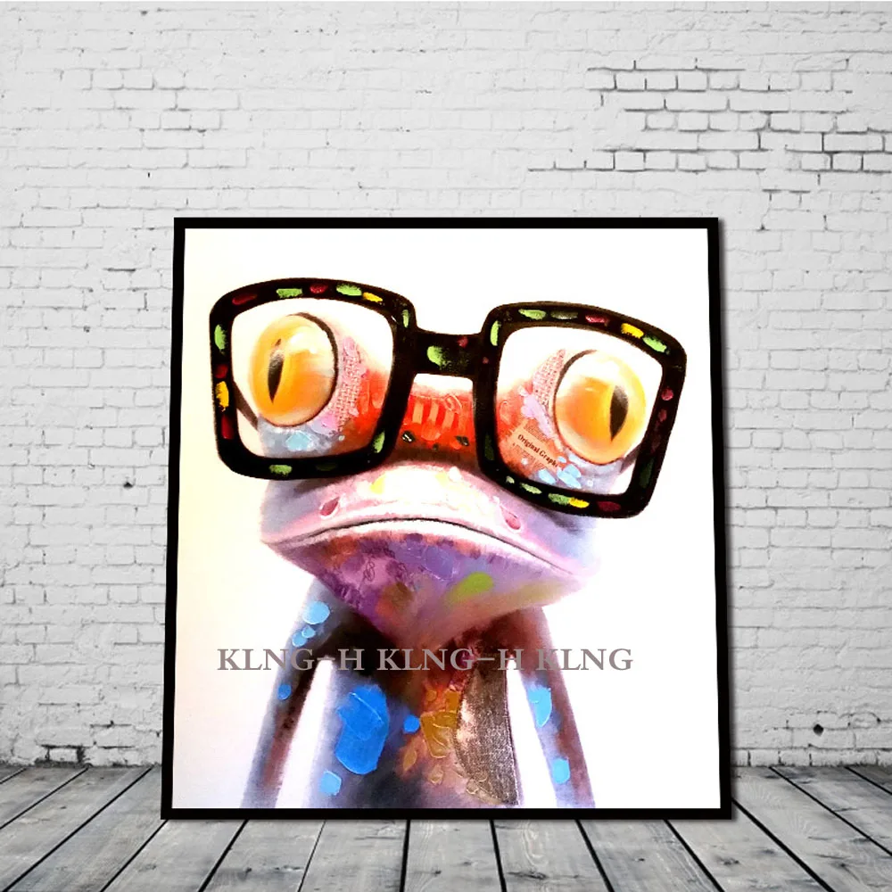 

Hand painting of modern home decorative oil painting art painting, a pigment with sunglasses frog animal children room hall on c