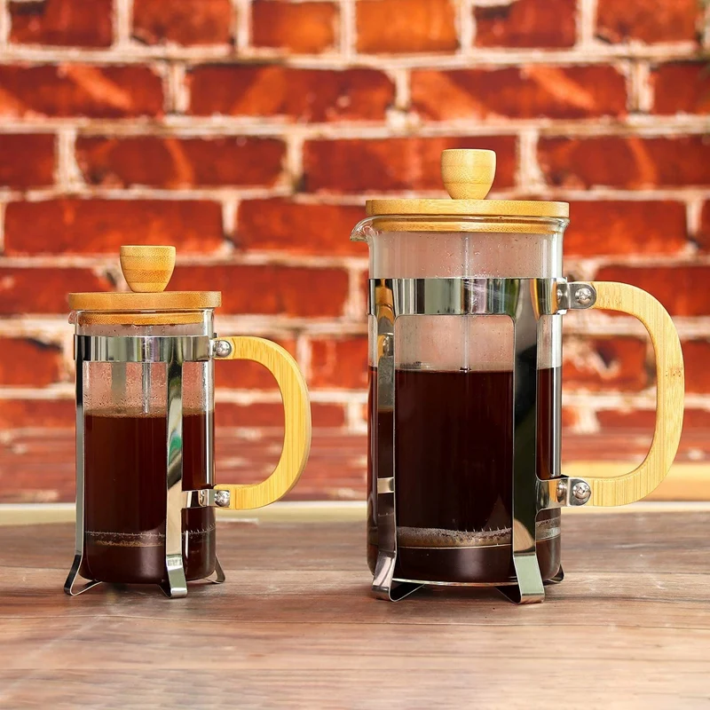 

Bamboo French Press 18/8 Stainless Steel High Borosilicate Plastic-Free Carafe Espresso Press Coffee
