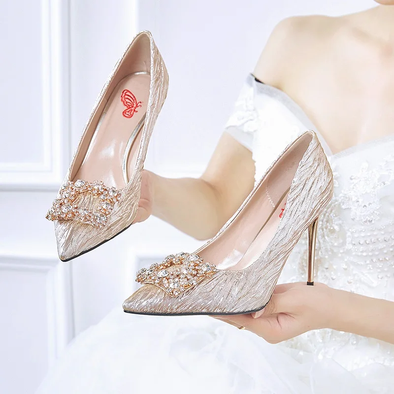 

ZVQ Spring Autumn New Women Pumps Super High Heels Silk Metal Decoration Elegant Sexy Party Wedding Women Shoes Drop Shipping